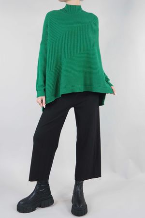 Made in Italy Conrad Turtle Ribby Knit Top Emerald
